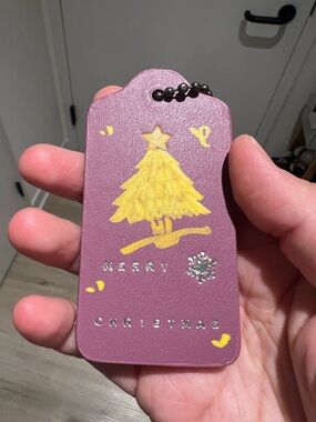 Coach Purple Leather Holiday Luggage Hangtag Bag Charm w Christmas Tree NWOT